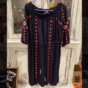 Navy embroidered LOFT dress with tassels